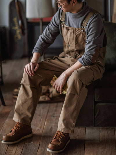 Canvas Dungarees with Button Placket for Men