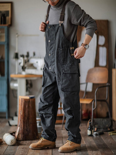 Canvas Dungarees with Button Placket for Men