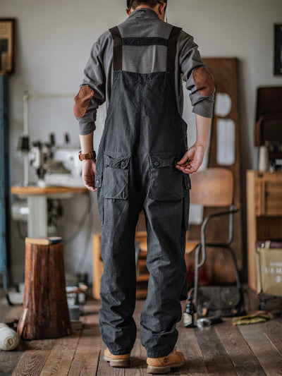 Canvas Dungarees with Button Placket for Men