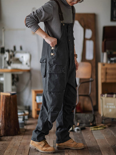 Canvas Dungarees with Button Placket for Men