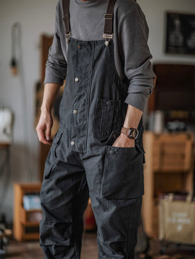 Canvas Dungarees with Button Placket for Men