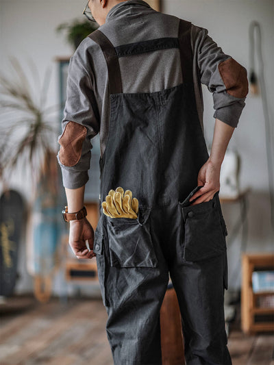 Canvas Dungarees with Button Placket for Men