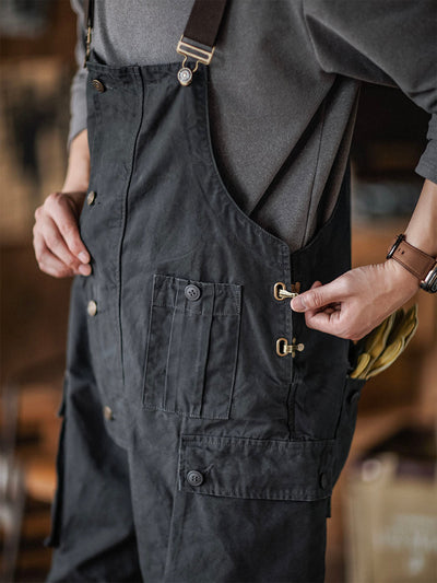 Canvas Dungarees with Button Placket for Men