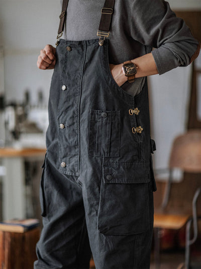Canvas Dungarees with Button Placket for Men