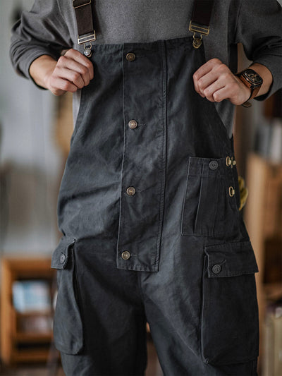 Canvas Dungarees with Button Placket for Men