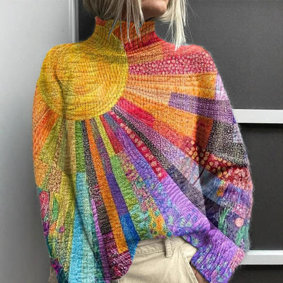 Sarah™ | Bright Sunburst Patchwork Roll Neck Jumper