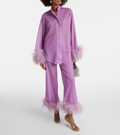 Elysée™ | Elegant Feather-Collared Ensemble