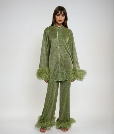 Elysée™ | Elegant Feather-Collared Ensemble