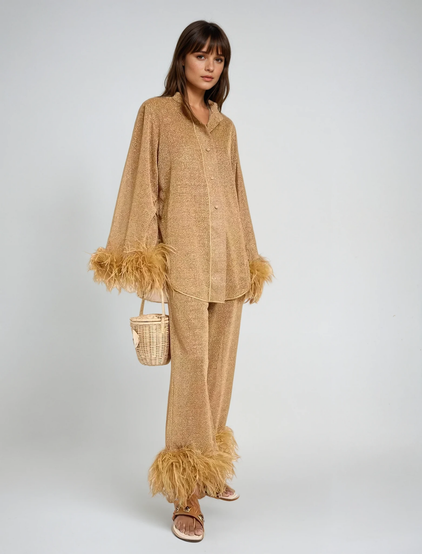 Elysée™ | Elegant Feather-Collared Ensemble