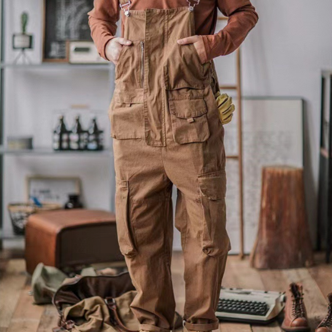 Canvas Dungarees with Button Placket for Men