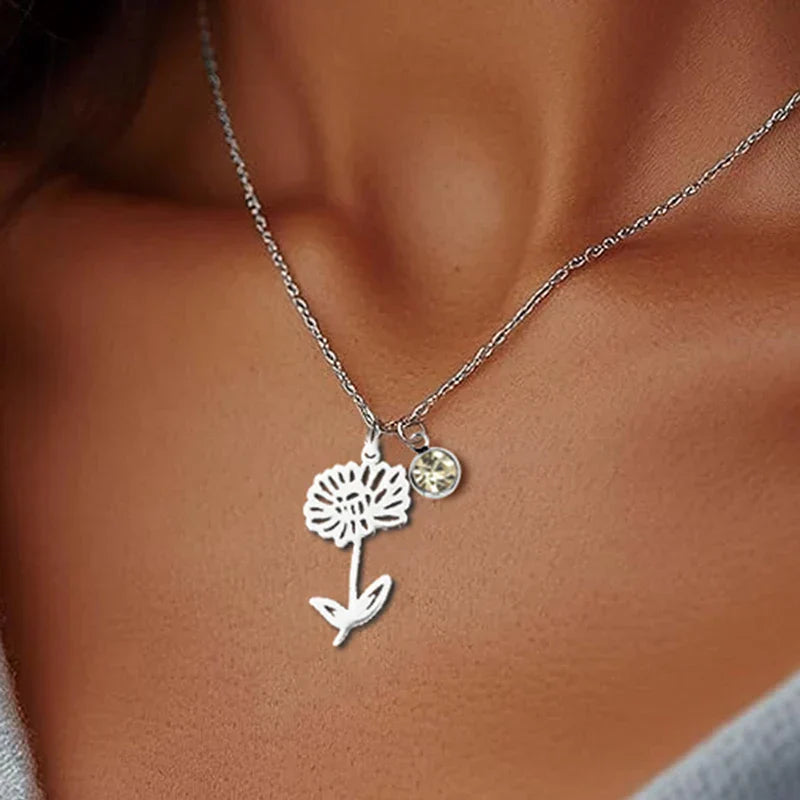 Birthstone Birth Flower Necklace Personalized