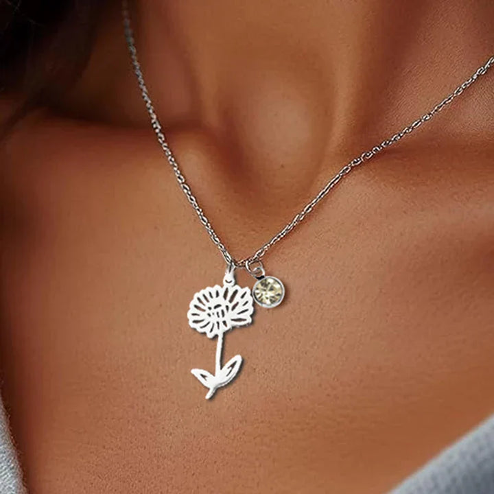 Birthstone Birth Flower Necklace Personalized
