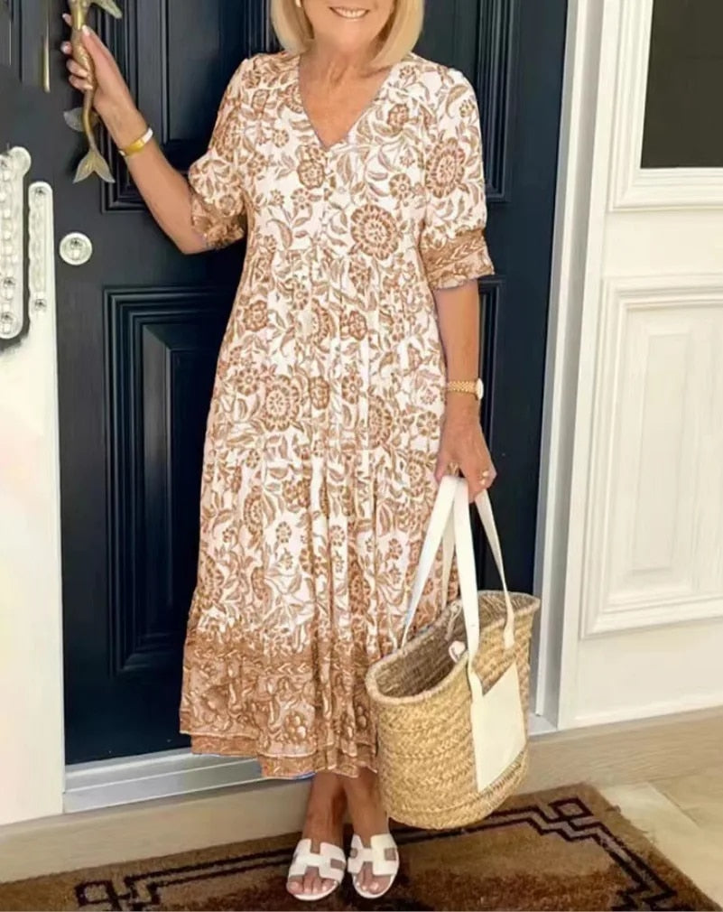 Effie - Elegant Floral Dress with V-Neck