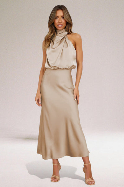 Flavia | Elegant Satin Dress with Halter Neck