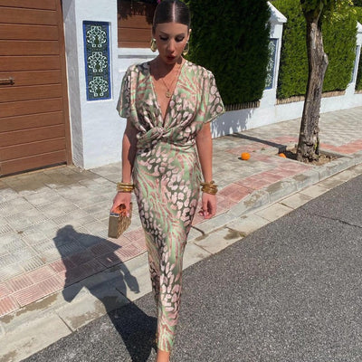 Roxane™ | Long Twisted V-Neck Dress