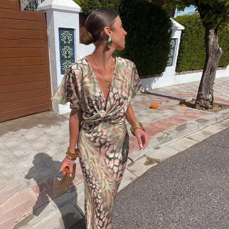 Roxane™ | Long Twisted V-Neck Dress