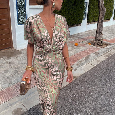 Roxane™ | Long Twisted V-Neck Dress