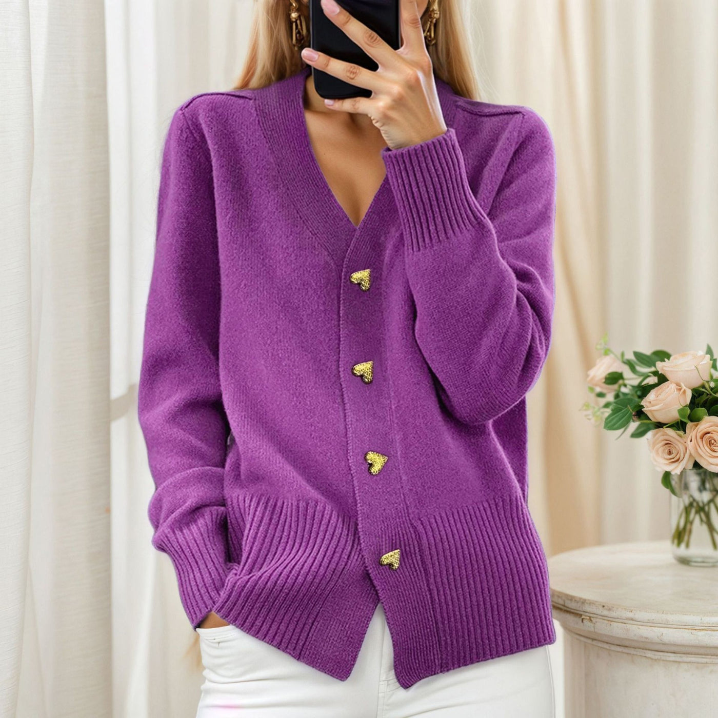 Bodil | Scandinavian V-Neck Jacquard Cardigan