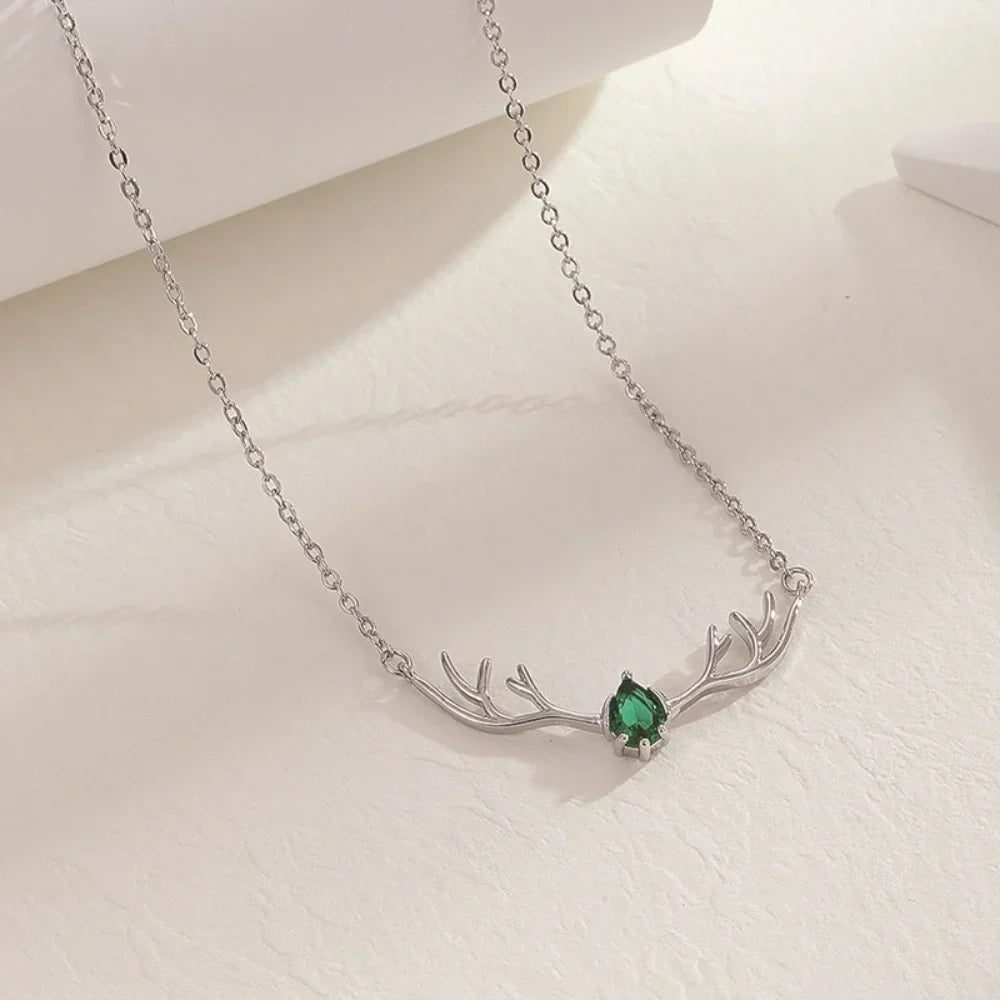 Deer Antler Necklace with Delicate Heart Charm