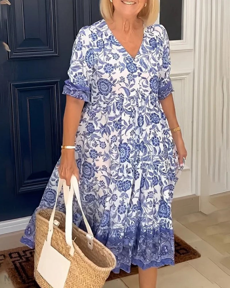 Effie - Elegant Floral Dress with V-Neck