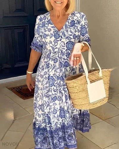 Effie - Elegant Floral Dress with V-Neck