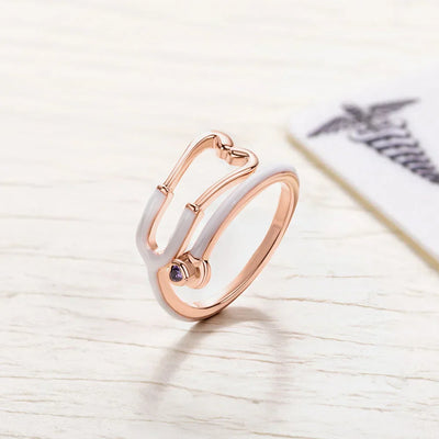 Stethoscope Ring with Heart Birthstone
