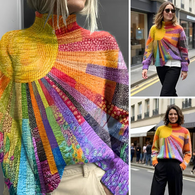 Sarah™ | Bright Sunburst Patchwork Roll Neck Jumper