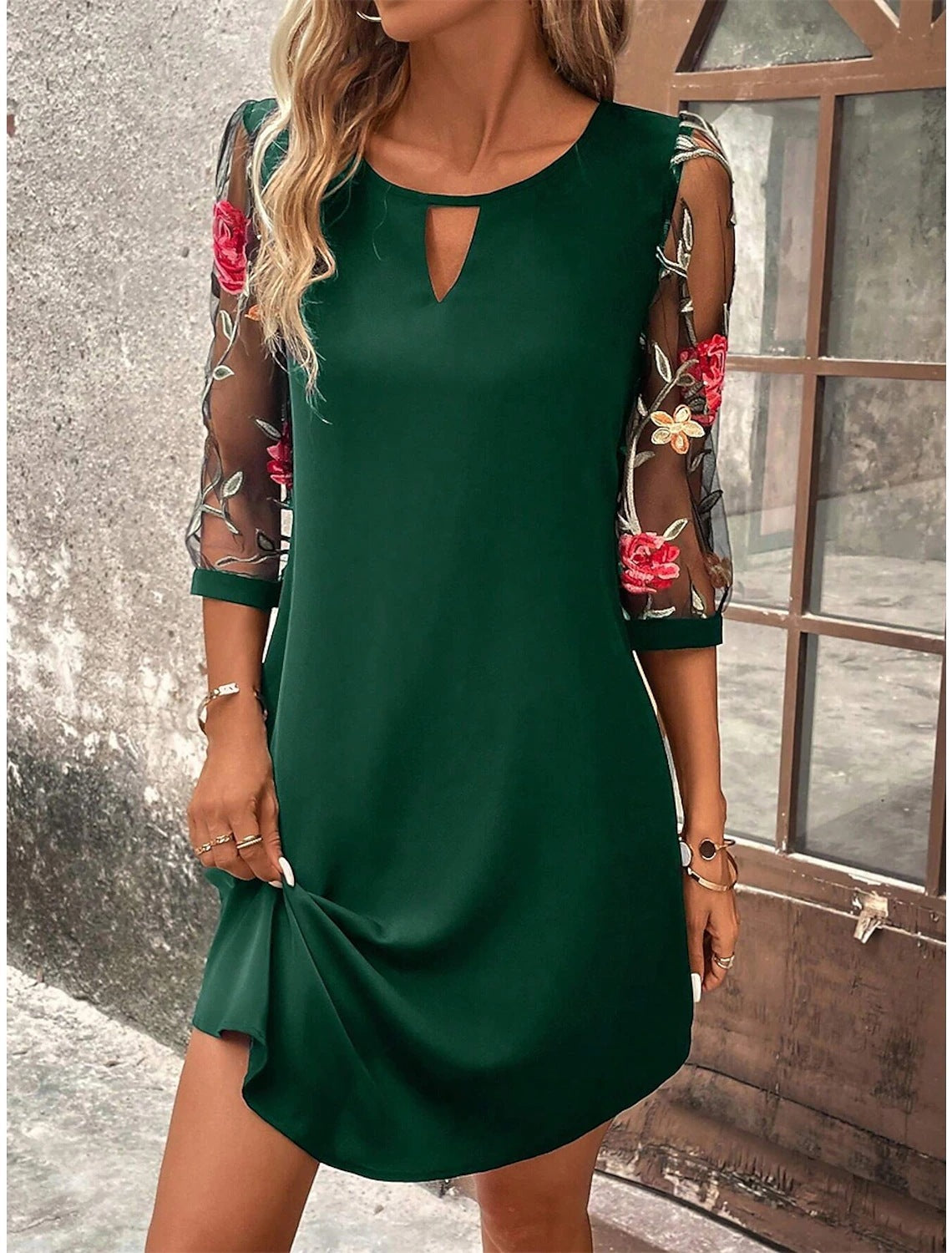 Elina™ | Lace-Embellished Waist-Defining Dress