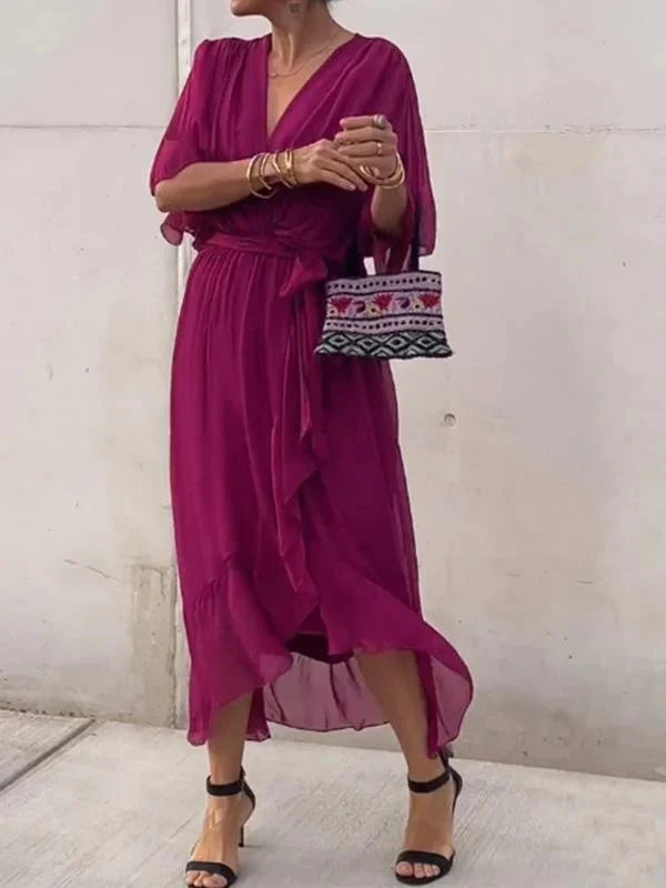 Monica - Silk Chiffon V-Neck Dress