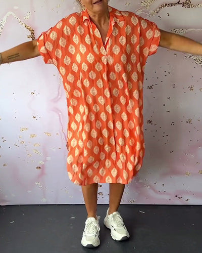 Liora™ | Loose Spring Dress with Notched Collar and Short Sleeves