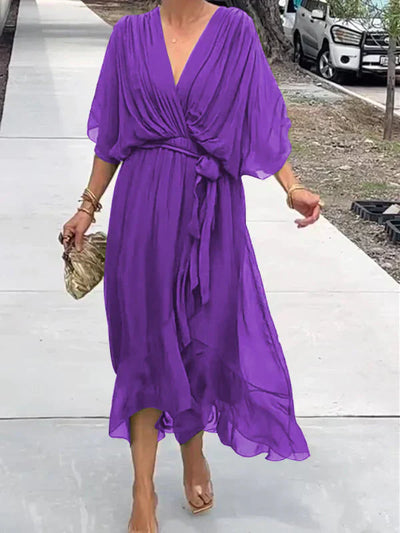Monica - Silk Chiffon V-Neck Dress