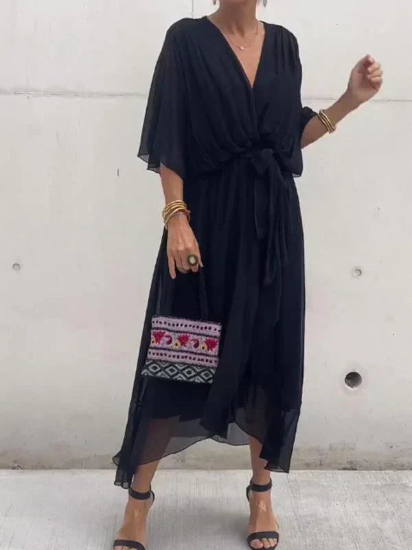 Monica - Silk Chiffon V-Neck Dress