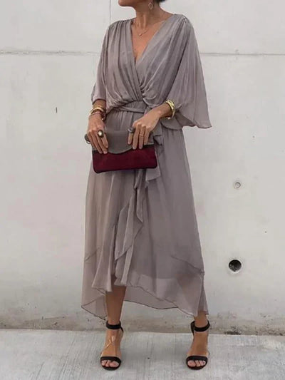 Monica - Silk Chiffon V-Neck Dress