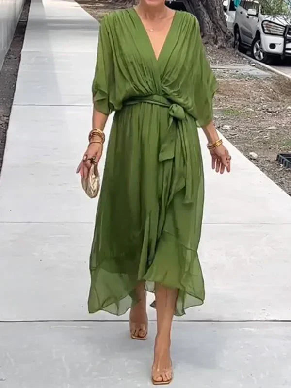 Monica - Silk Chiffon V-Neck Dress