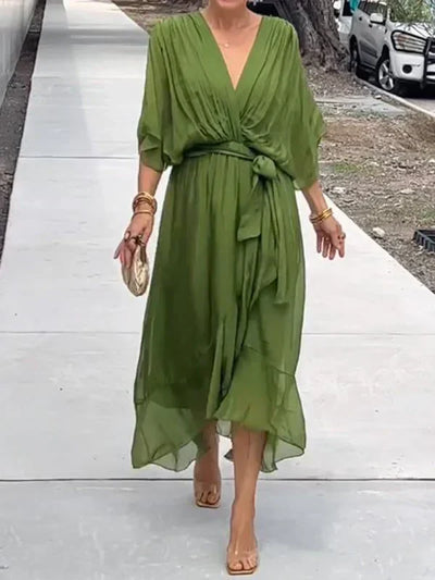 Monica - Silk Chiffon V-Neck Dress