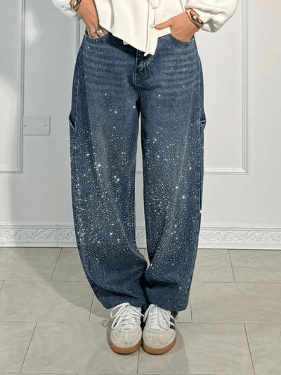 Isla™ | Trendy Balloon Carpenter Jeans with Glitters