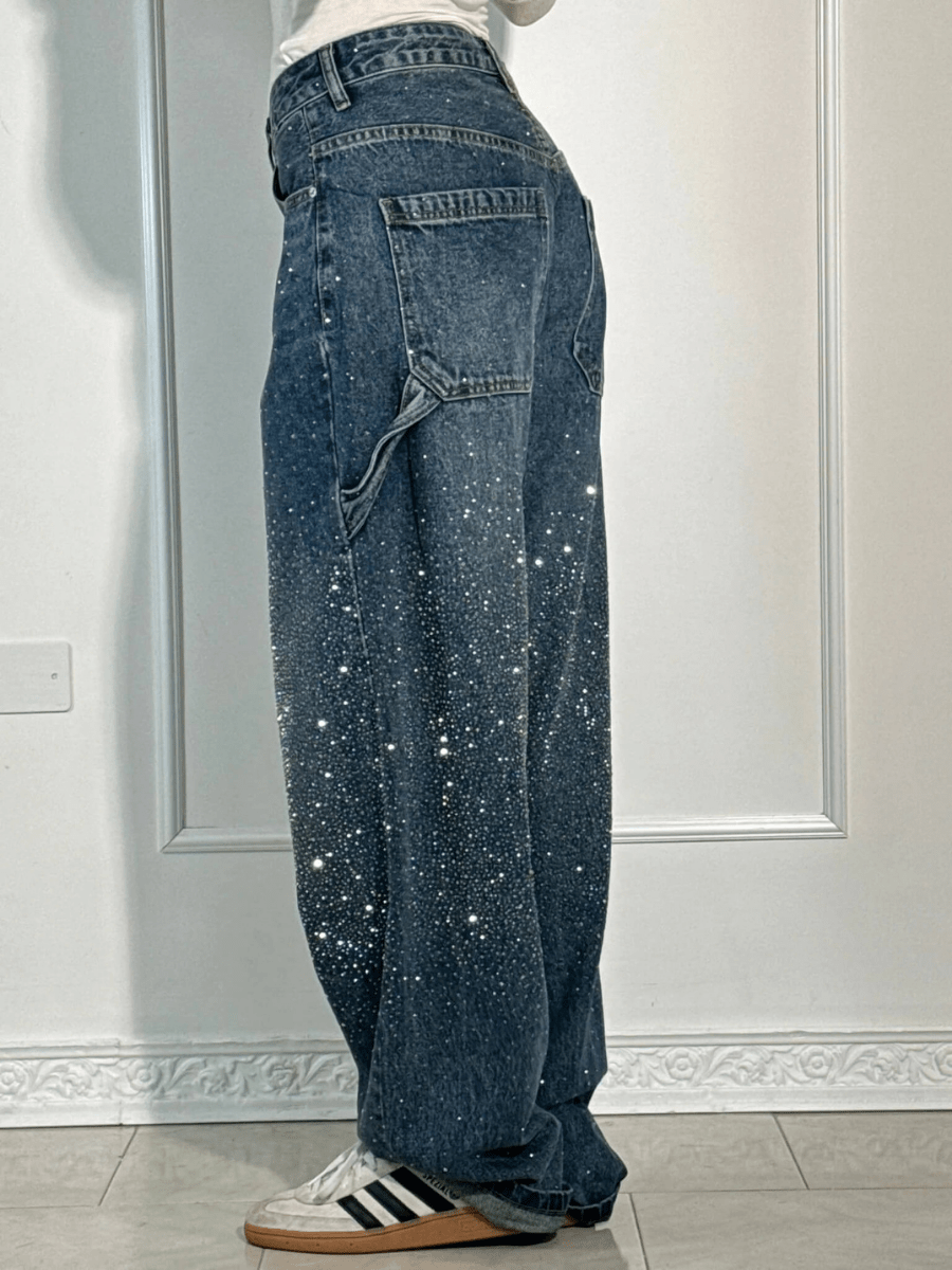 Isla™ | Trendy Balloon Carpenter Jeans with Glitters