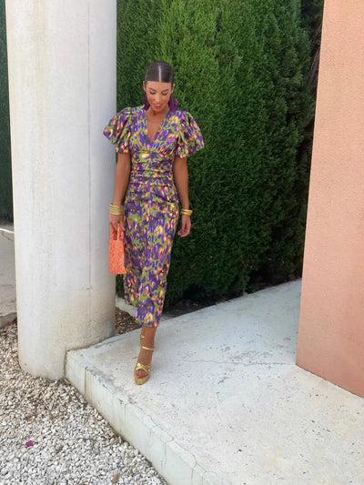 Lily™ | Colourful Dress with Pleated Sleeves
