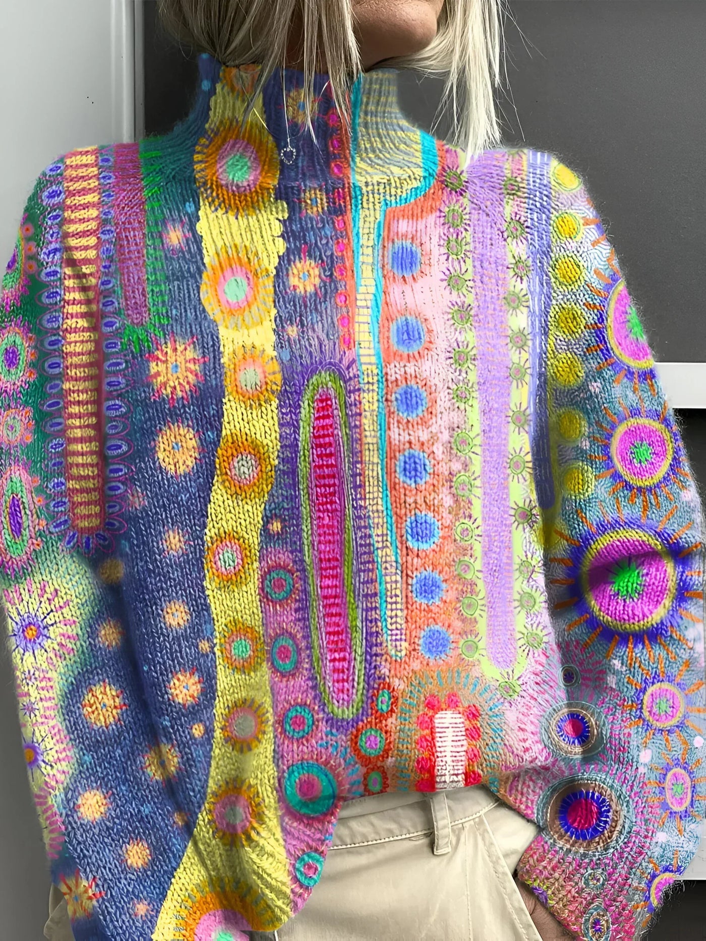 HERMINE™ | Colourful Knitted Roll Neck Jumper