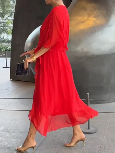 Monica - Silk Chiffon V-Neck Dress