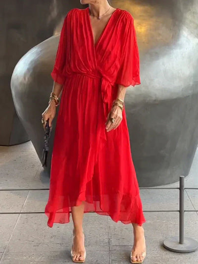 Monica - Silk Chiffon V-Neck Dress