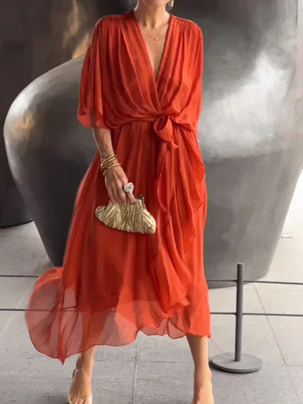 Monica - Silk Chiffon V-Neck Dress