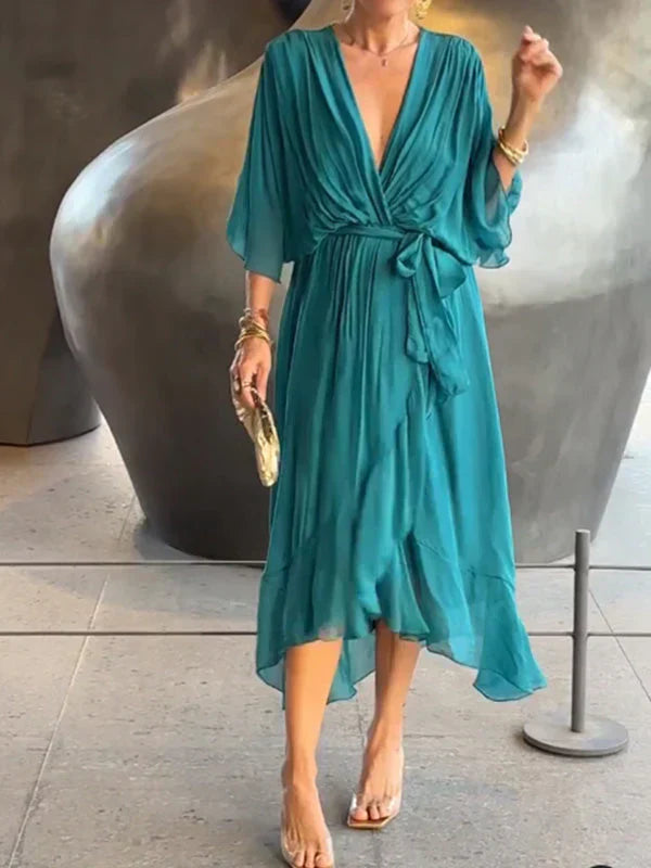 Monica - Silk Chiffon V-Neck Dress