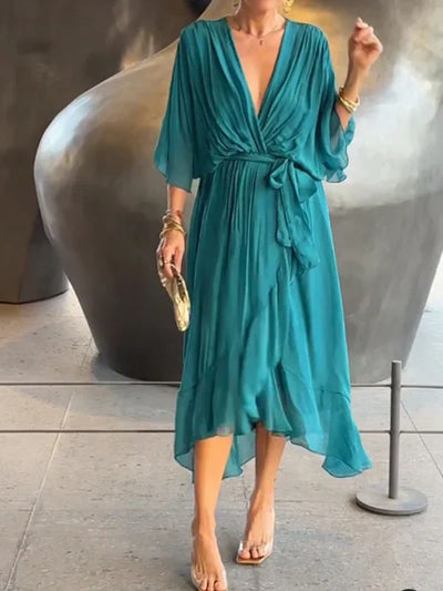 Monica - Silk Chiffon V-Neck Dress
