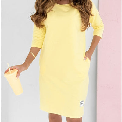 Lieka™ | Round Neck 3/4 Sleeve Dress with Pockets