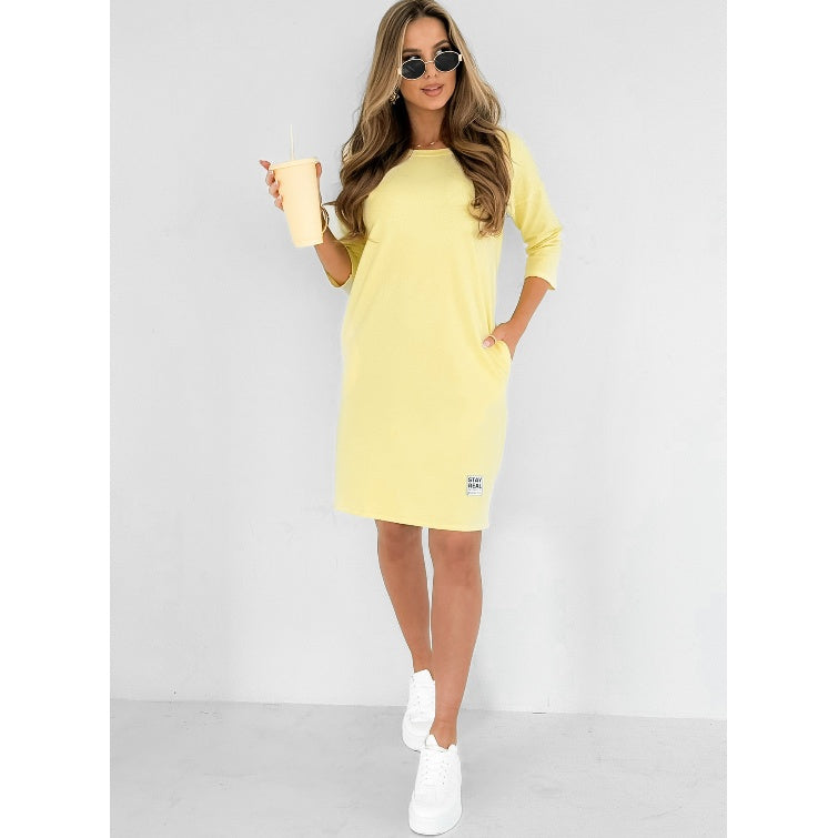 Lieka™ | Round Neck 3/4 Sleeve Dress with Pockets