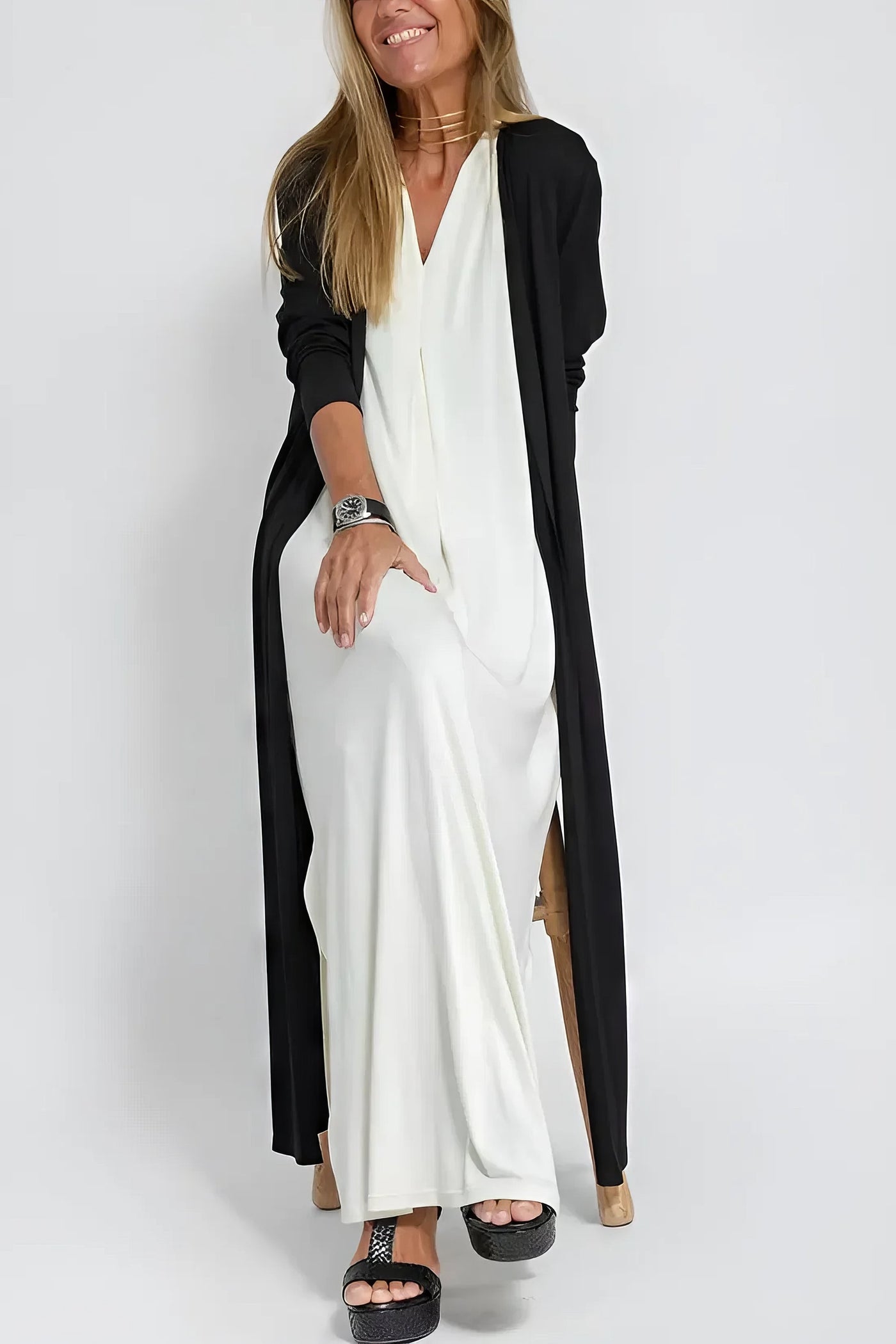 Ega™ | Elegant Long Dress + Matching Cardigan