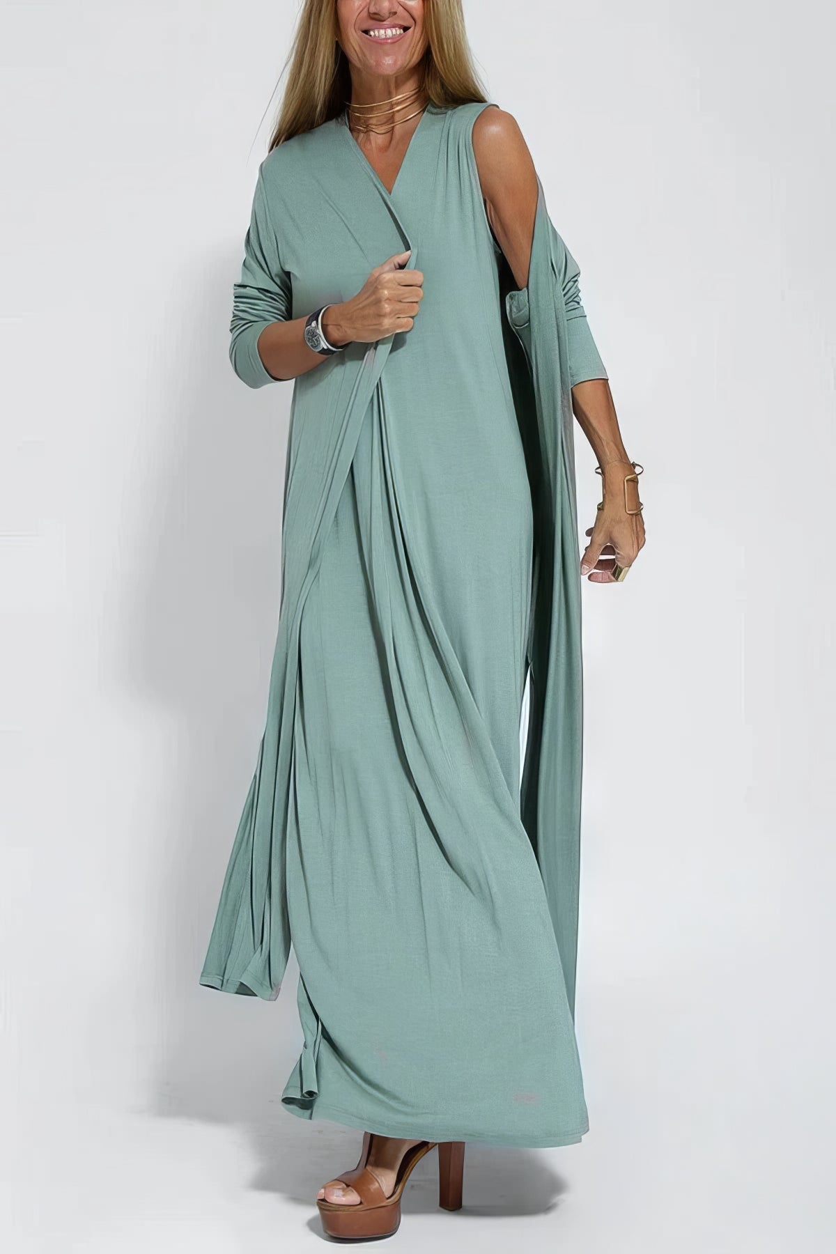 Ega™ | Elegant Long Dress + Matching Cardigan