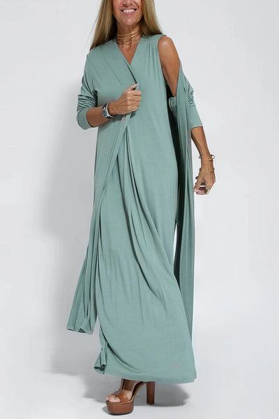 Ega™ | Elegant Long Dress + Matching Cardigan